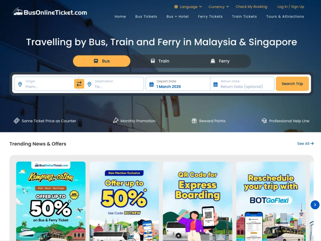 BusOnlineTicket.comのトップページのキャプチャ