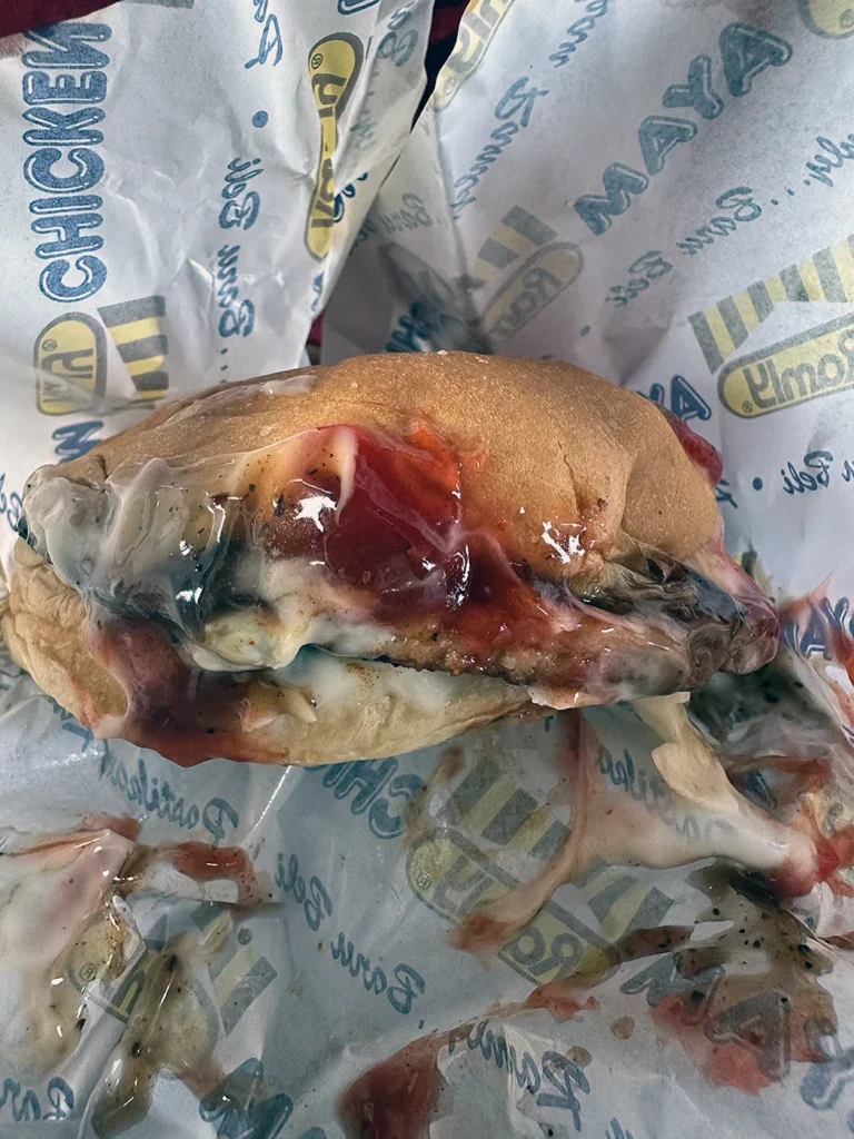 サービスエリアで買ったチキンバーガー
Chicken burger at Yong Peng Lay-by southbound. Taste is...