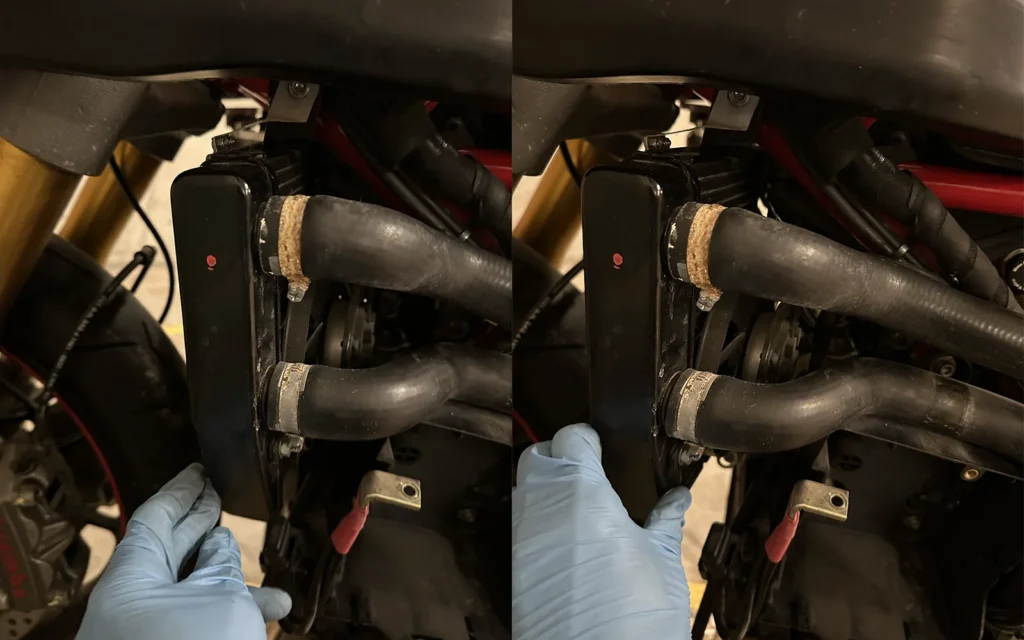 Ducati 1098S ラジエーターを動かしています。