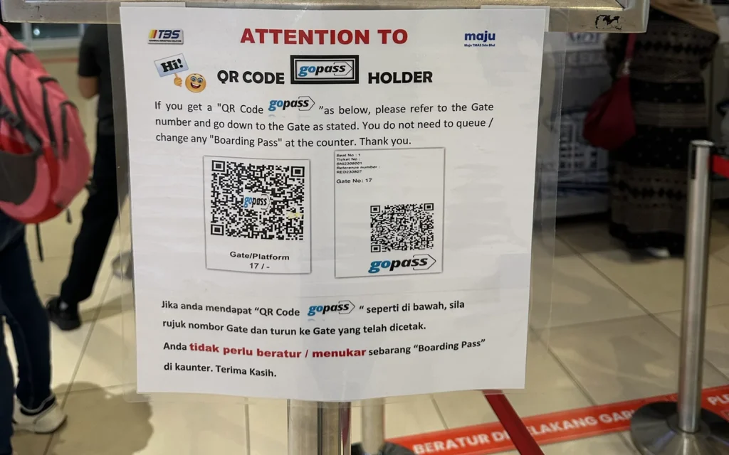 TBS(Terminal Bersepadu Selatan)でのQRコードに関する注意書き