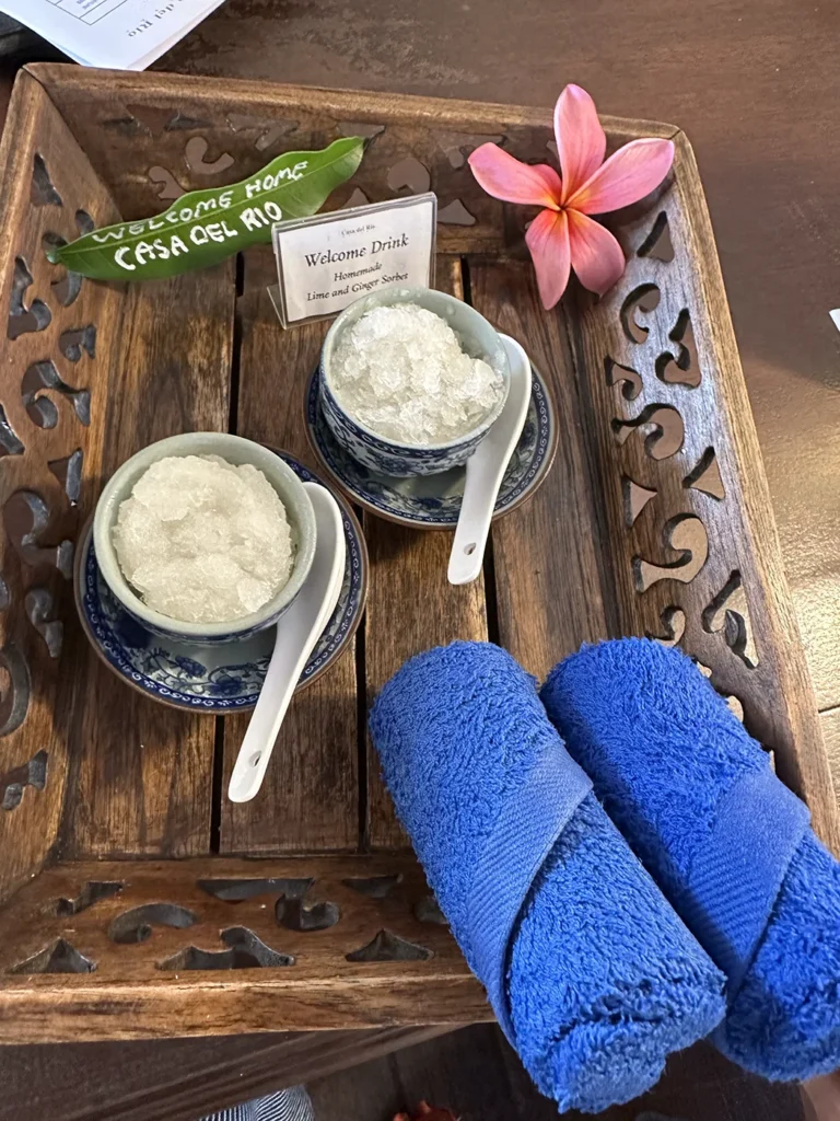 ウェルカムドリンク・シャーベットとおしぼり。暑い夏にはぴったりです。