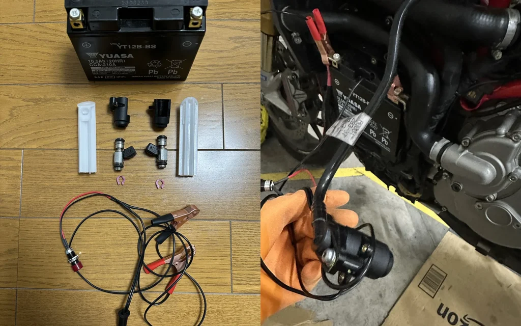 インジェクターテスターパーツクリーナー 洗浄設置方法とバイクに設置しての噴霧テスト方法