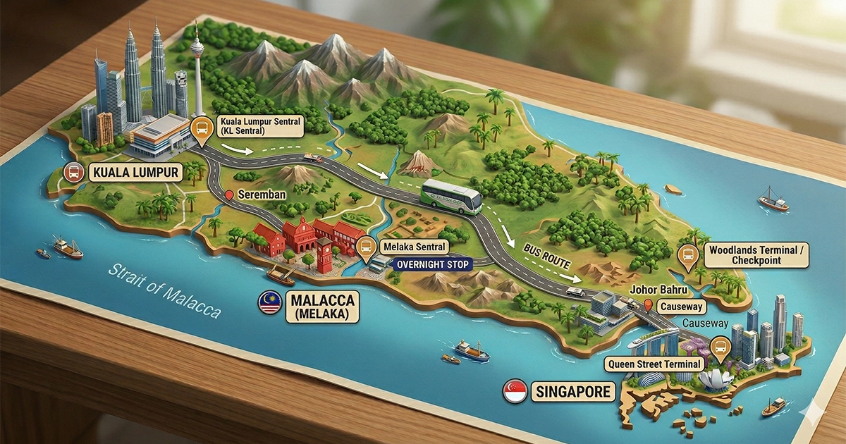 クアラルンプール　マラッカ　シンガポールの移動